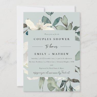 GREY IVORY WHITE FLORA WATERCOLOR COUPLES SHOWER Invitations