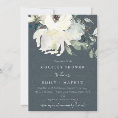 GREY IVORY WHITE FLORA WATERCOLOR COUPLES SHOWER Invitations