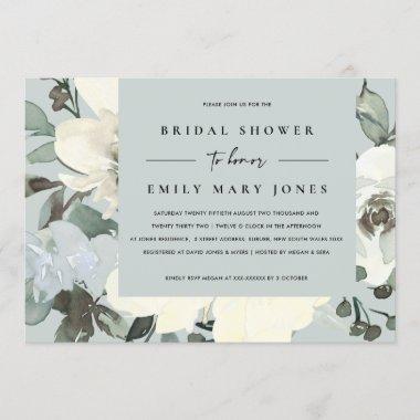 GREY IVORY WHITE FLORAL WATERCOLOR BRIDAL SHOWER Invitations