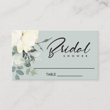 GREY IVORY WHITE FLORAL WATERCOLOR BRIDAL SHOWER PLACE Invitations