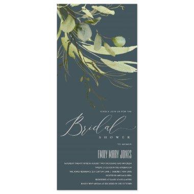 GREY LEAFY GREEN FOLIAGE WATERCOLOR BRIDAL SHOWER Invitations