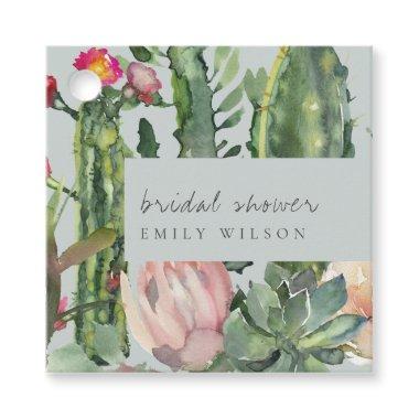 GREY PINK FLORAL DESERT CACTI FAUNA BRIDAL SHOWER FAVOR TAGS