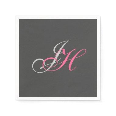 Grey Pink Monogram Simple Plain Cstom Napkins