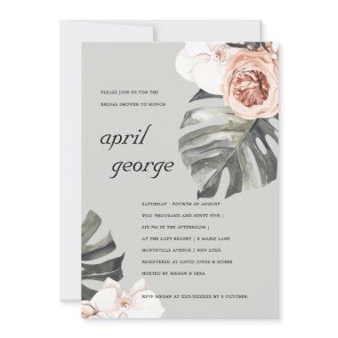 GREY RUST FLORAL MONSTRERA BRIDAL SHOWER INVITE