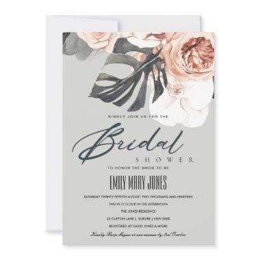 GREY RUST FLORAL MONSTRERA BRIDAL SHOWER INVITE