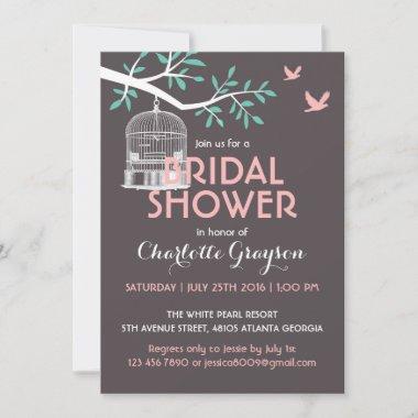 Grey Rustic Bird Cage Bridal Shower Invitations
