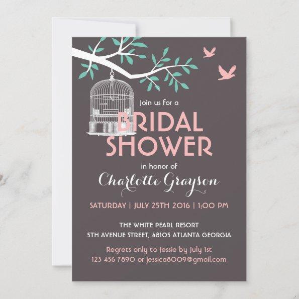 Grey Rustic Bird Cage Bridal Shower Invitations