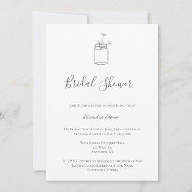 Grey rustic mason jar bridal shower invitations