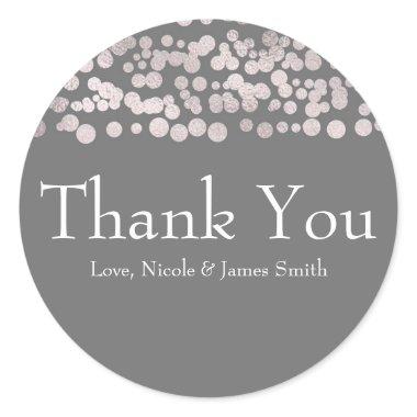 Grey Silver Dots Elegant Glam Wedding Favor Classic Round Sticker