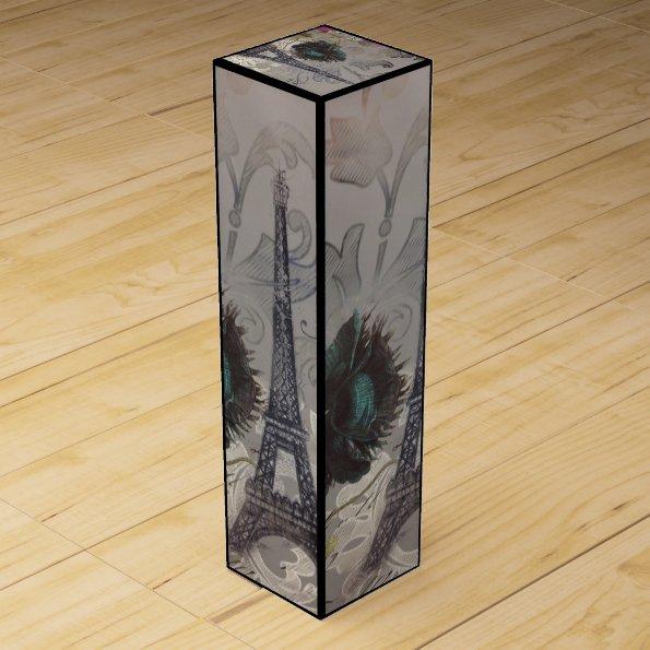 grey silver modern floral paris eiffel tower wine box