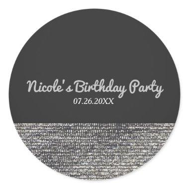Grey & Silver Modern Glam Sequins Chic Elegant Classic Round Sticker