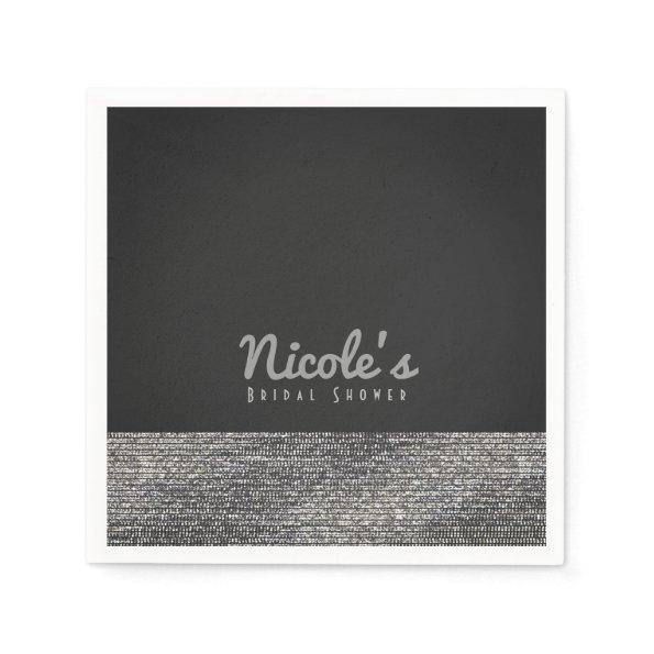 Grey & Silver Modern Glam Sequins Chic Elegant Paper Napkins