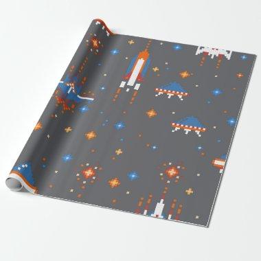 Grey vintage space war galaxy stars pattern wrapping paper