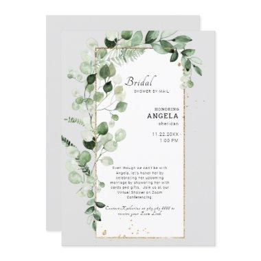 Grey Virtual Zoom Bridal Shower Foliage Invitations