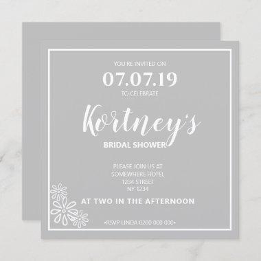 Grey & White Modern Minimalist Bridal Shower Invitations
