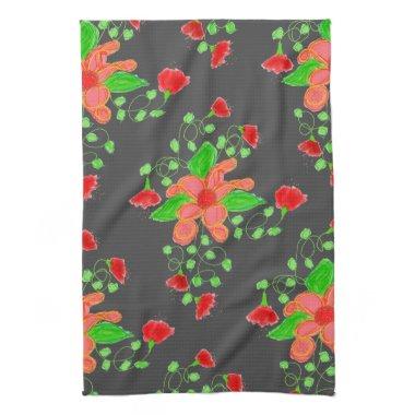 Grey With Red Floral Stylish Hand Towel