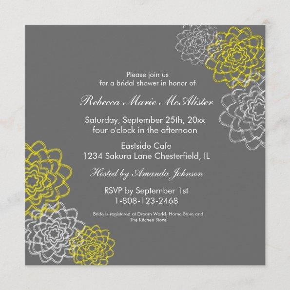 Grey/Yellow Sketched flowers Invitations