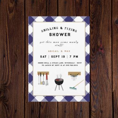 Grilling & Fixing Couples Gingham Wedding Shower Invitations