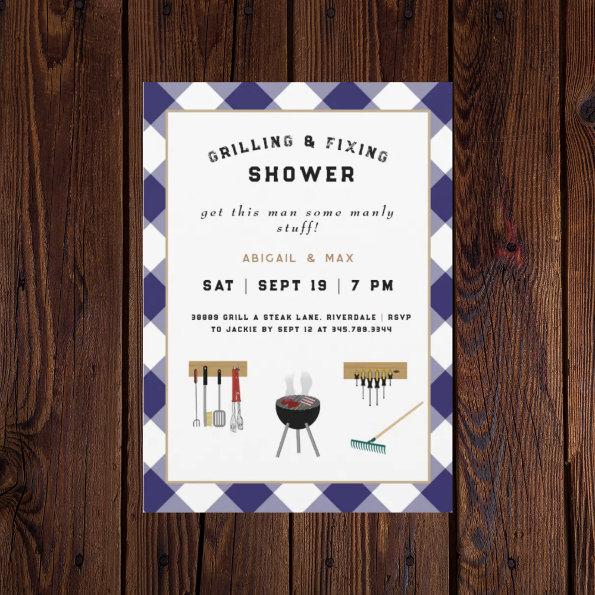 Grilling & Fixing Couples Gingham Wedding Shower Invitations