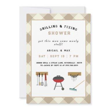 Grilling & Fixing Couples Wedding Shower Tan Invit