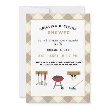 Grilling & Fixing Couples Wedding Shower Tan Invit Invitations