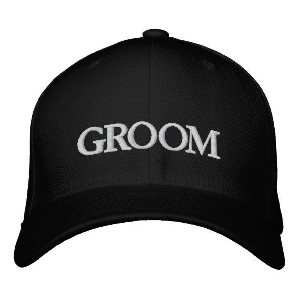 Groom black white elegant chic wedding embroidered baseball cap