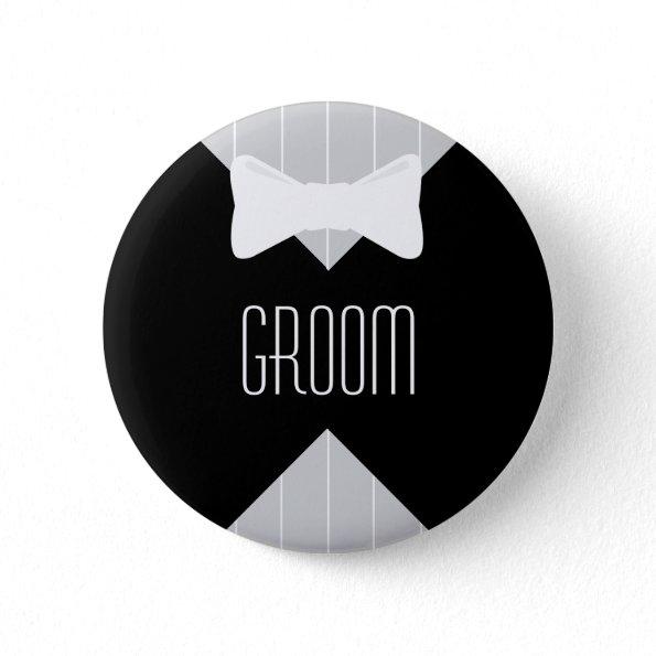 Groom Bowtie & Stripes Pinback Button