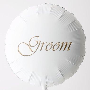 Groom, gold script elegant chic white balloon
