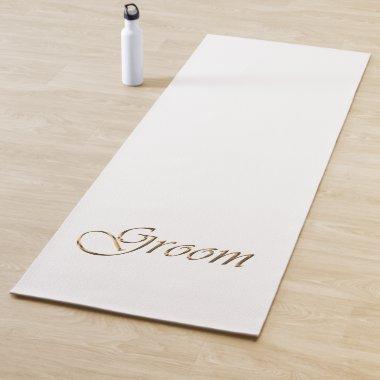 Groom gold script elegant chic white wedding yoga mat