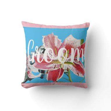Groom Pink Retro Lily floral Wedding Decor Cushion