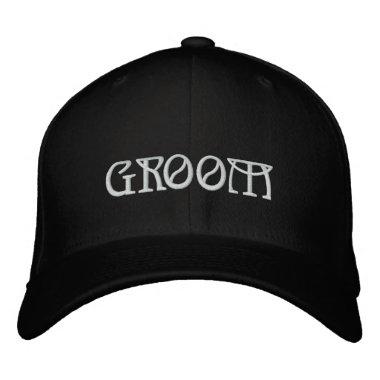 Groom white black elegant chic wedding embroidered baseball cap