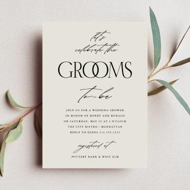 Grooms Wedding Shower Typography Beige Invitations