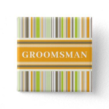 GROOMSMAN Retro Orange Mint Stripes Simple Wedding Pinback Button