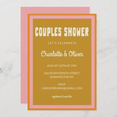 Groovy 70s Colorful Pink Mustard Couples Shower Invitations