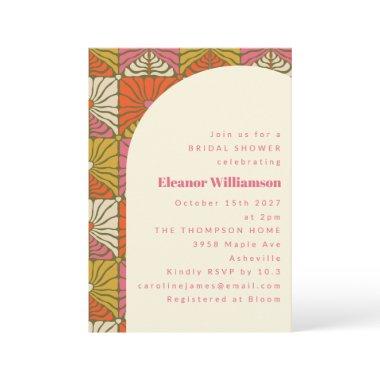 Groovy 70s Retro Orange Botanical Bridal Shower Invitations