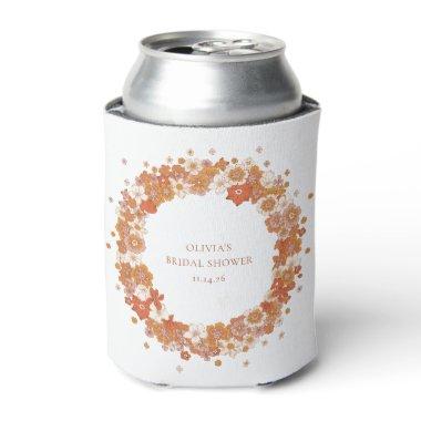 Groovy Boho Orange Floral Bridal Shower Custom Can Cooler