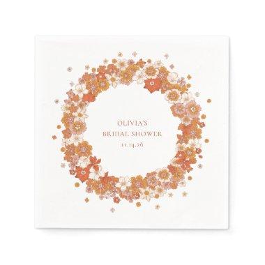 Groovy Boho Orange Floral Bridal Shower Custom Napkins