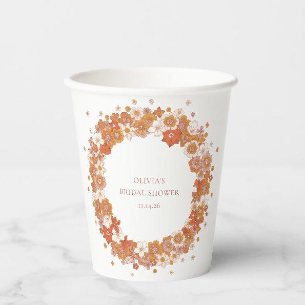 Groovy Boho Orange Floral  Custom Paper Cups