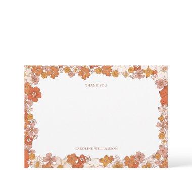 Groovy Boho Orange Floral Bridal Shower Custom Thank You Invitations