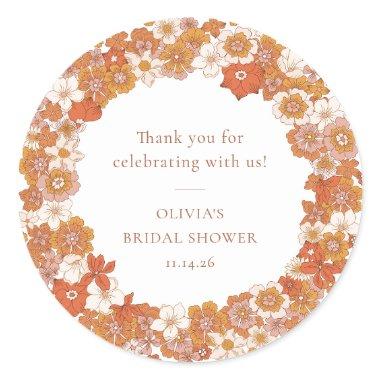 Groovy Boho Orange Floral  Thank You Classic Round Sticker