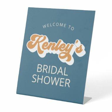 Groovy Font Teal Yellow Bridal Shower Welcome Pedestal Sign