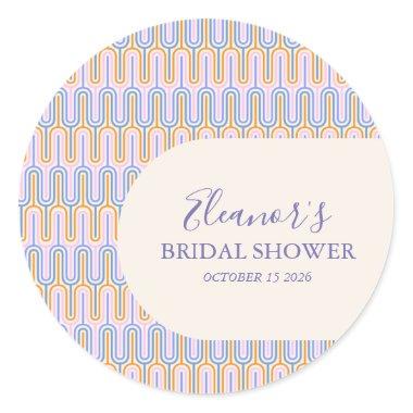 Groovy Pastel Line Periwinkle Bridal Shower Custom Classic Round Sticker
