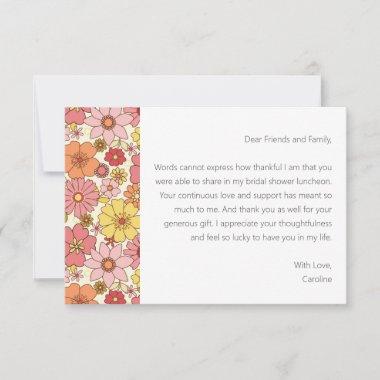Groovy Pink Floral Bridal Shower Custom Message Thank You Invitations