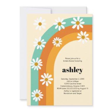 Groovy Rainbow 1970s Boho Daisy Bridal Shower Invitations