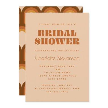 Groovy Retro 70s Design in Brown Bridal Shower Inv Invitations