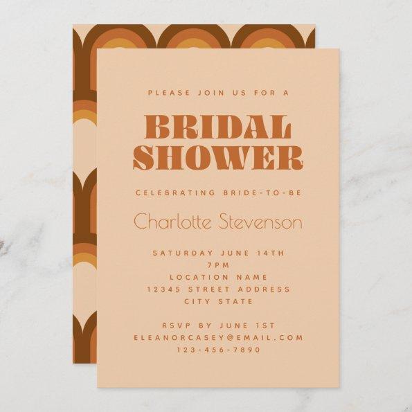 Groovy Retro 70s Design in Brown Bridal Shower Inv Invitations