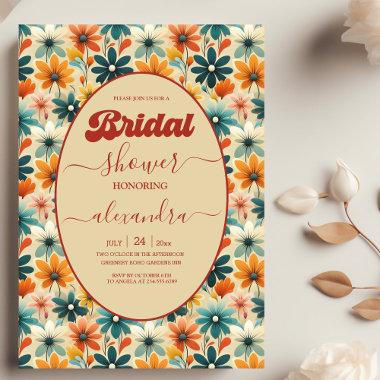 Groovy Retro 70s Floral Bridal Shower Invitations