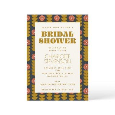 Groovy Retro 70s Floral Gold Bridal Shower Invitations