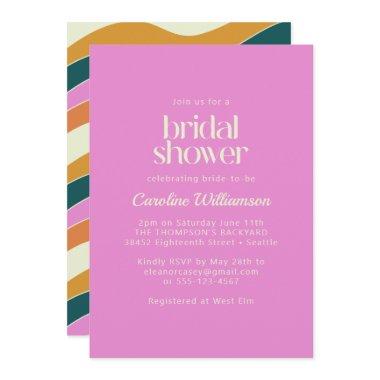 Groovy Retro Bright Pink Wavy Lines Bridal Shower Invitations