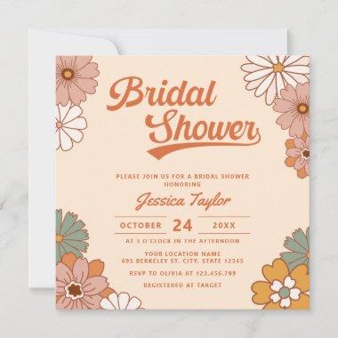 Groovy Retro Floral Bridal Shower Invitations